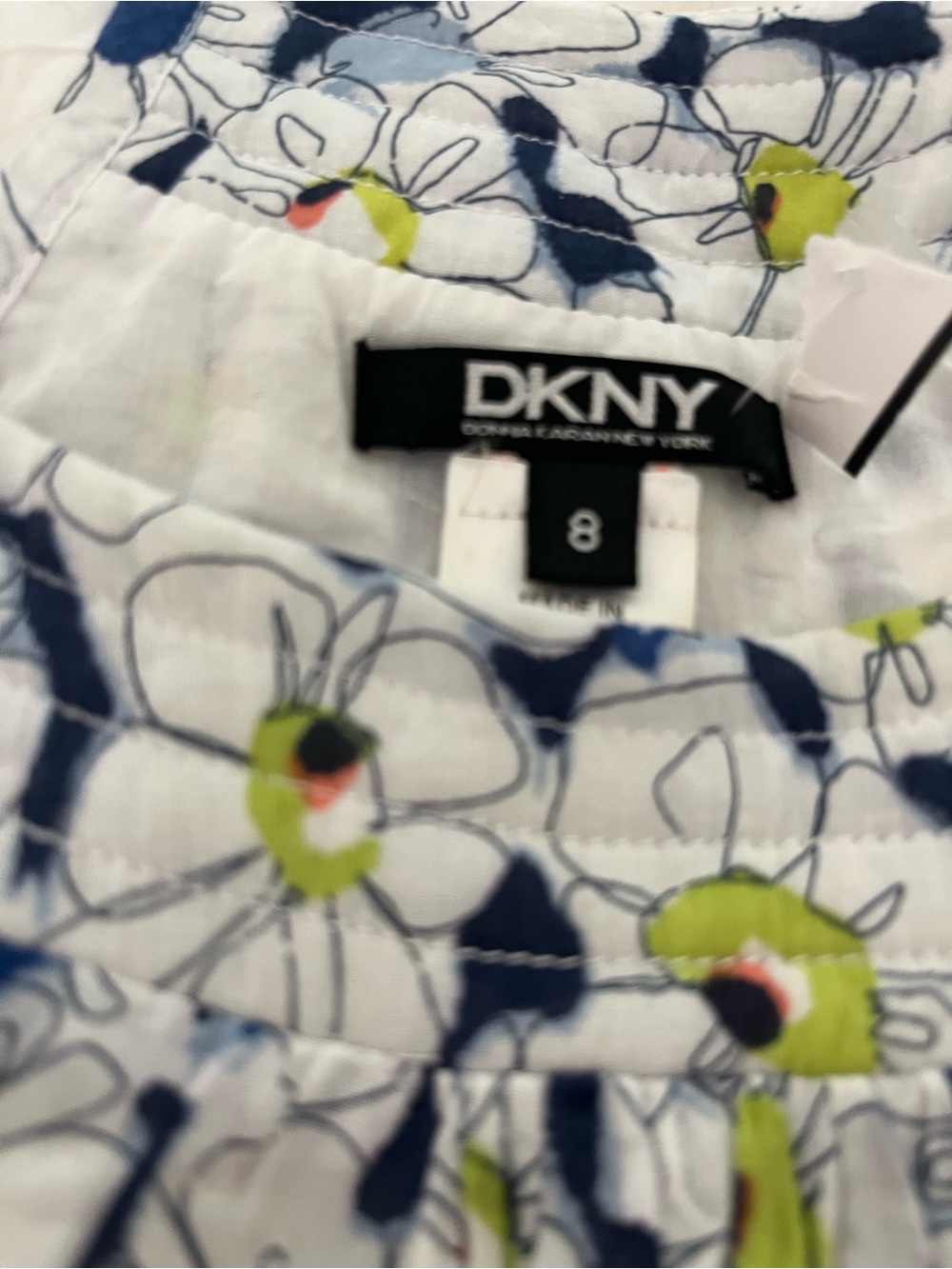 DKNY Girls' White Floral Print Bottoms - Navy & Lime Accents
